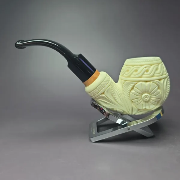 MBSD Meerschaum Deluxe Floral Egg Block Meerschaum Pipe, Briar-Mortise, 9mm - Image 5
