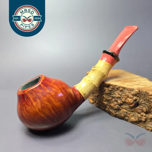 SU Pipes Smooth Brandy w/ Buddha Bamboo Handmade Briar Pipe, New