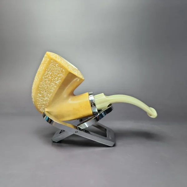 MBSD Meerschaum Silver Bent Panel Dublin Block Meerschaum Pipe, New - Image 2
