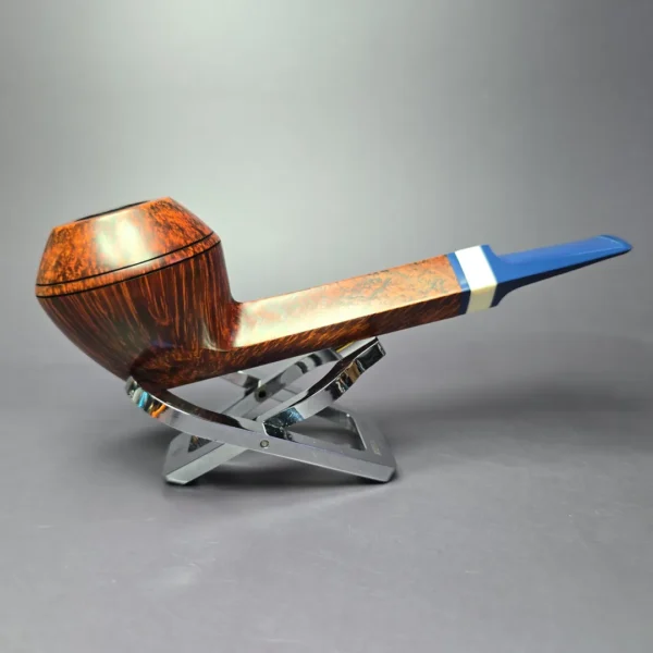 Manduela Smooth Bulldog w/ Bone & Blue Ebonite Estate Briar Pipe, Unsmoked - Image 2