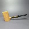 J Mouton Natural Sandblast Poker w/ Black Bamboo Handmade Briar Pipe, New - Image 2