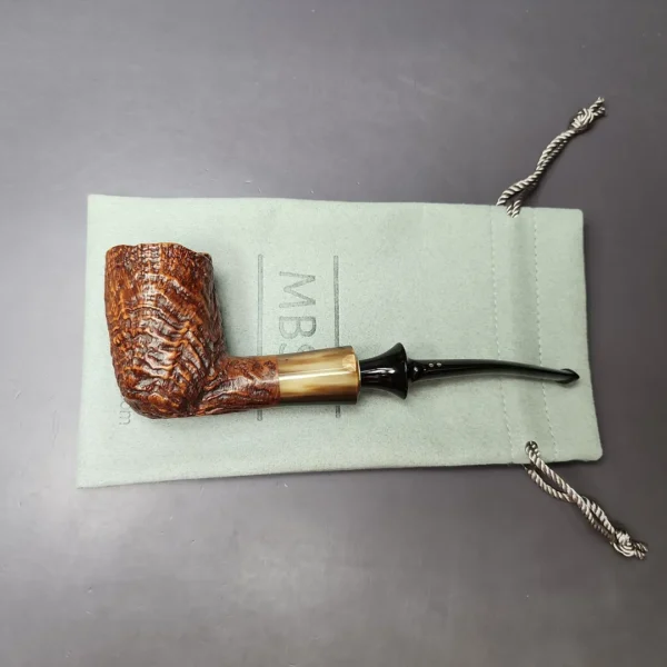 Savinelli Nonpareil Sandblasted Billiard w/ Horn Estate Briar Pipe, Italian Estates - Image 2
