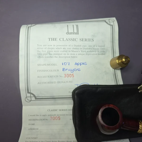 Dunhill 1991 Bruyere Classic Series 107 Apple (3005) Estate Briar Pipe, Unsmoked - Image 3