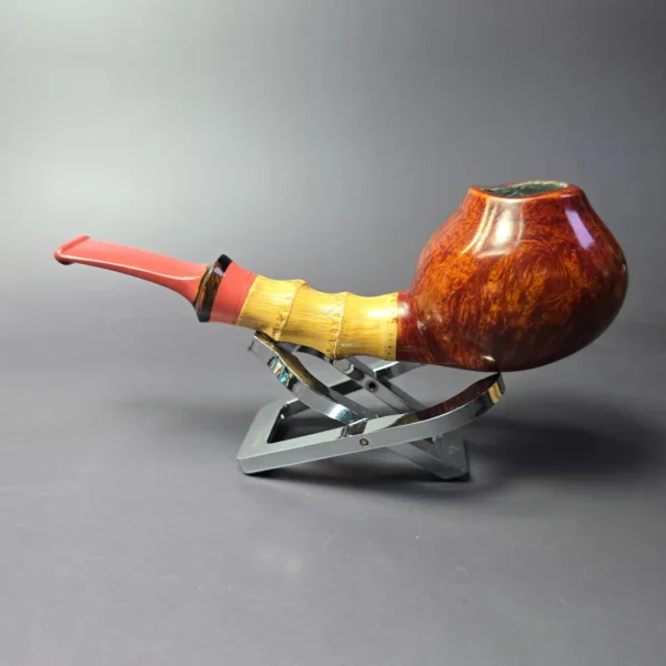 SU Pipes Smooth Brandy w/ Buddha Bamboo Handmade Briar Pipe, New - Image 4