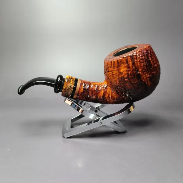 Peder Jeppesen Sandblasted Apple w/ Amberoid Estate Briar Pipe, Danish Estates - Image 4