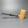 J Mouton Natural Sandblast Poker w/ Black Bamboo Handmade Briar Pipe, New - Image 4