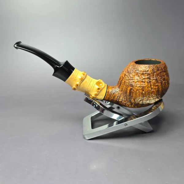 Chris Asteriou Contast Sandblasted Apple w/ Bamboo Estate Briar Pipe, Unsmoked - Image 4