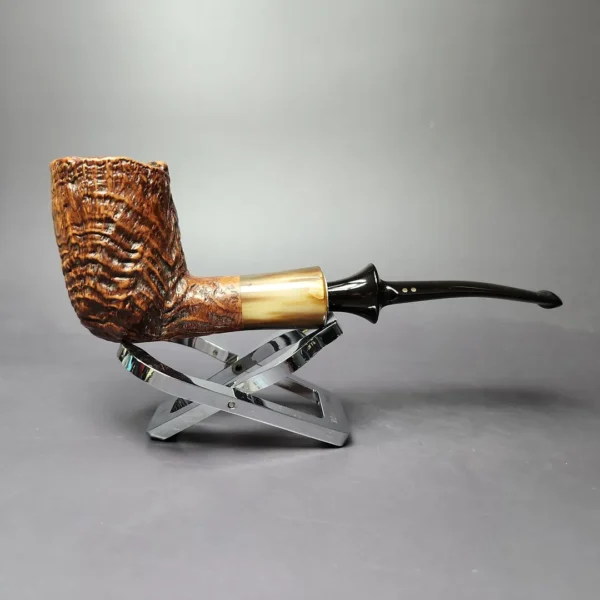 Savinelli Nonpareil Sandblasted Billiard w/ Horn Estate Briar Pipe, Italian Estates - Image 4