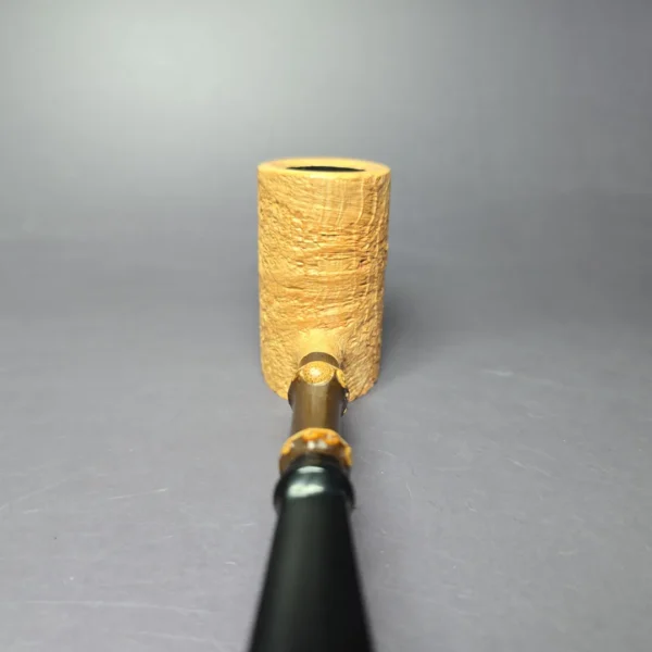 J Mouton Natural Sandblast Poker w/ Black Bamboo Handmade Briar Pipe, New - Image 6