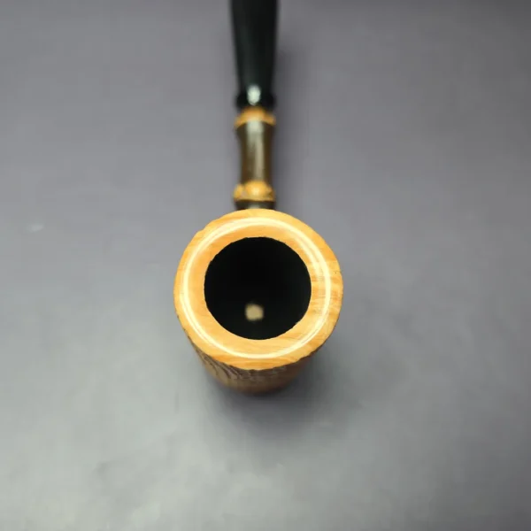 J Mouton Natural Sandblast Poker w/ Black Bamboo Handmade Briar Pipe, New - Image 7