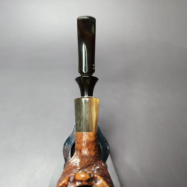 Savinelli Nonpareil Sandblasted Billiard w/ Horn Estate Briar Pipe, Italian Estates - Image 8