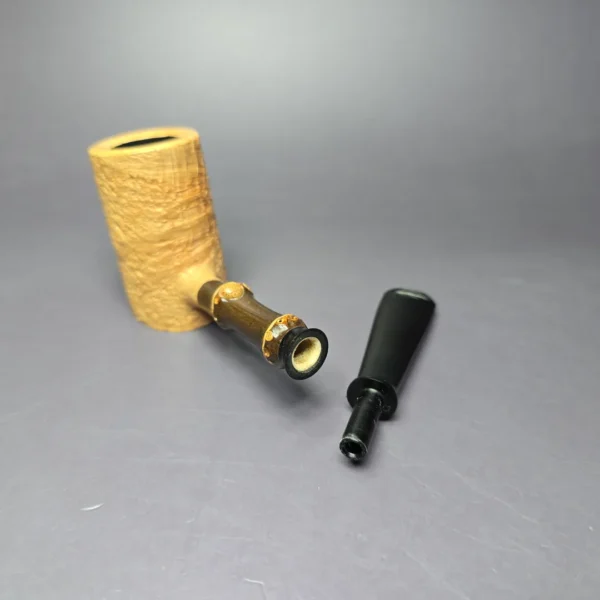 J Mouton Natural Sandblast Poker w/ Black Bamboo Handmade Briar Pipe, New - Image 11
