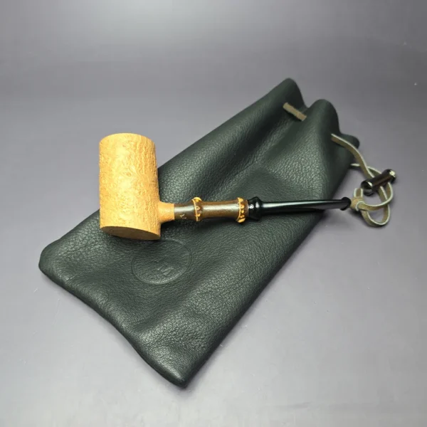 J Mouton Natural Sandblast Poker w/ Black Bamboo Handmade Briar Pipe, New - Image 12