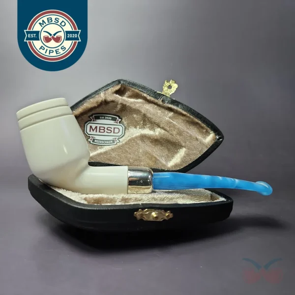 MBSD Meerschaum Silver Smooth Cutty w/ Case Block Meerschaum Pipe, New