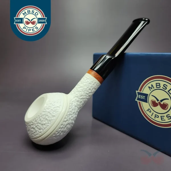 MBSD Meerschaum Deluxe Rustic Squat Rhodesian Block Meerschaum Pipe, Briar-Mortise, New