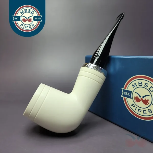 MBSD Meerschaum Silver Reverse Calabash Billiard Block Meerschaum Pipe, New