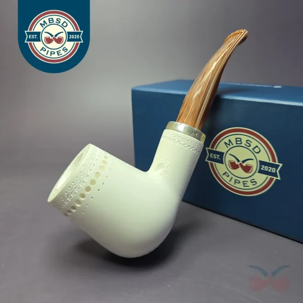 MBSD Meerschaum Silver Reverse Calabash Brandy Block Meerschaum Pipe, New