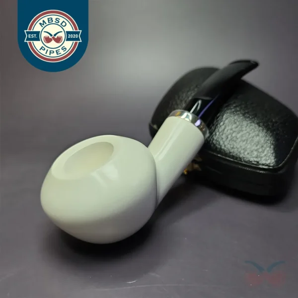 MBSD Meerschaum Silver Smooth Reverse Calabash Rhodesian Meerschaum Pipe, New