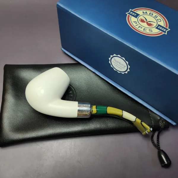 MBSD Meerschaum Deluxe Silver Bent Brandy Block Meerschaum Pipe, New - Image 2