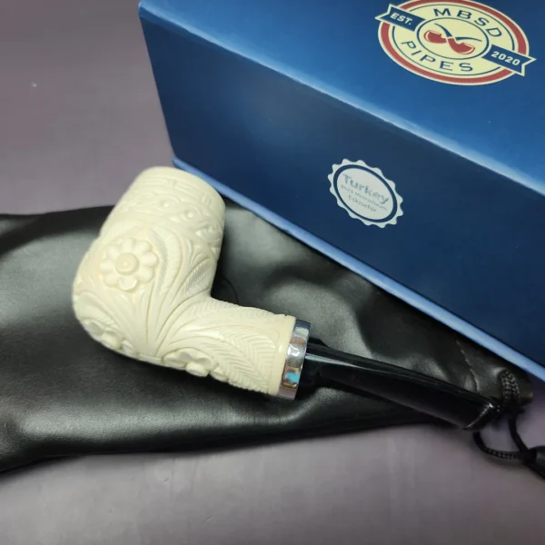 MBSD Meerschaum Silver Floral Reverse Calabash Brandy Block Meerschaum Pipe, New - Image 2