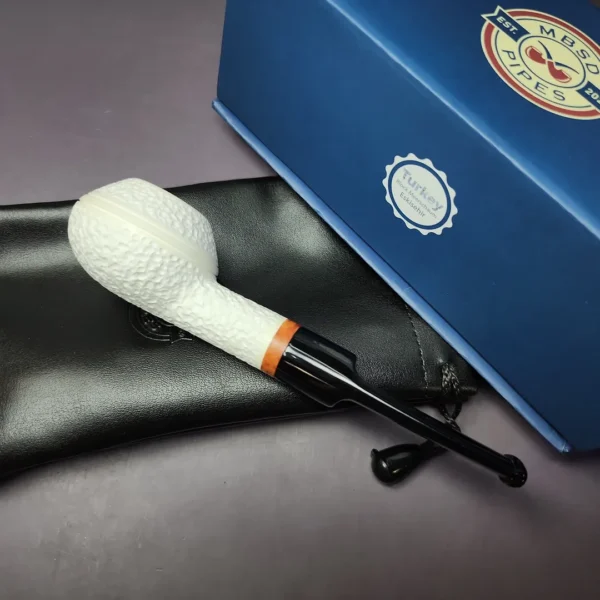 MBSD Meerschaum Deluxe Rustic Squat Rhodesian Block Meerschaum Pipe, Briar-Mortise, New - Image 2