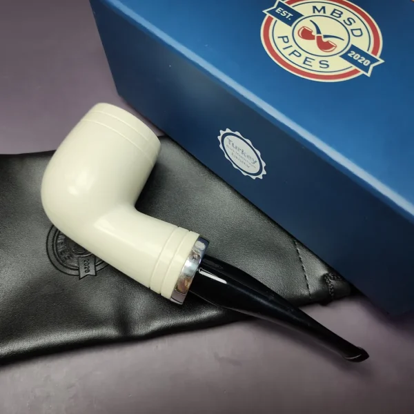 MBSD Meerschaum Silver Reverse Calabash Billiard Block Meerschaum Pipe, New - Image 2
