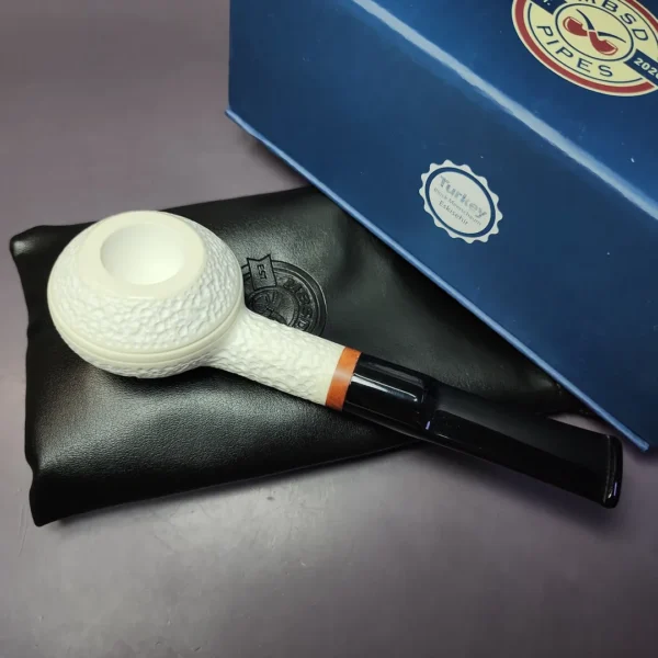 MBSD Meerschaum Deluxe Rustic Squat Rhodesian Block Meerschaum Pipe, Briar-Mortise - Image 2