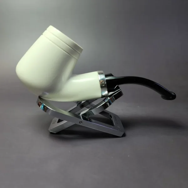 MBSD Meerschaum Silver Smooth Bent Brandy Block Meerschaum Pipe, New - Image 3