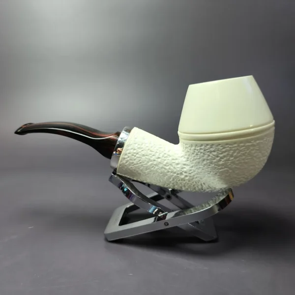 MBSD Meerschaum Silver Part Rusticated Rhodesian Block Meerschaum Pipe, New - Image 4
