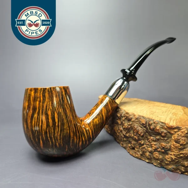 C-Pipe Smooth Brandy w/ Silver Army Mount Handmade Briar Pipe, New