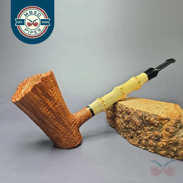Larrysson (Paul Hubartt) XL Sandblasted Bamboo Poker Estate Briar Pipe, Unsmoked