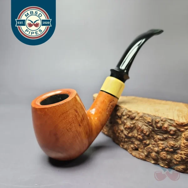 Mina Pipes Smooth Bent Billiard w/ Boxwood Estate Briar Pipe, Unsmoked, 9mm