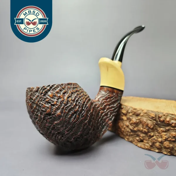 HS Studio Sandblasted Blowfish w/ Boxwood Estate Briar Pipe, Unsmoked