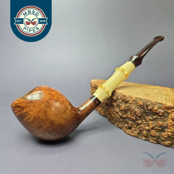 Steve Morrisette Smooth Egg w/ Bamboo & Amberoid Estate Briar Pipe, Unsmoked