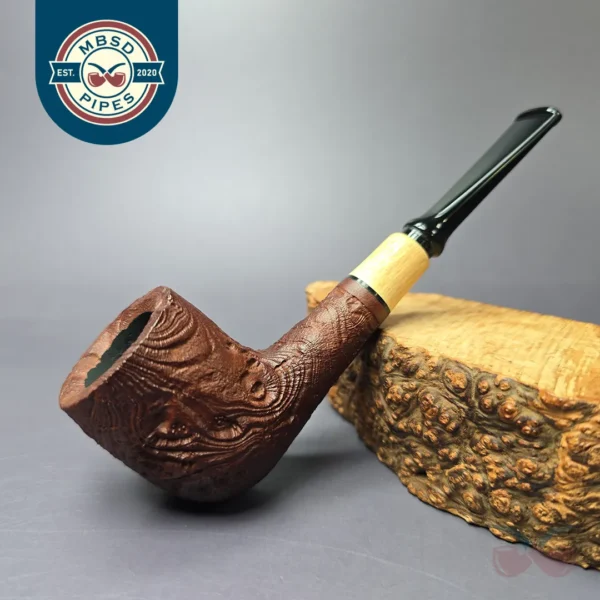 MBSD Briars by Piero Vitale Sandblasted Billiard w/ Olivewood Briar Pipe, New