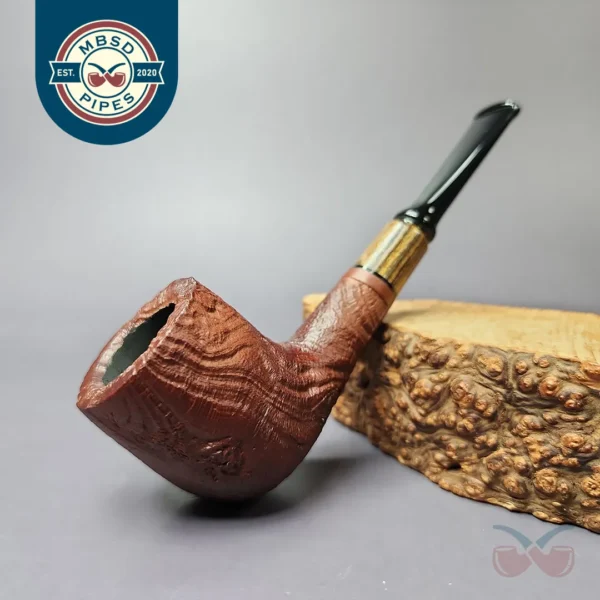 MBSD Briars by Piero Vitale Sandblasted Billiard w/ Zebrawood Briar Pipe, New