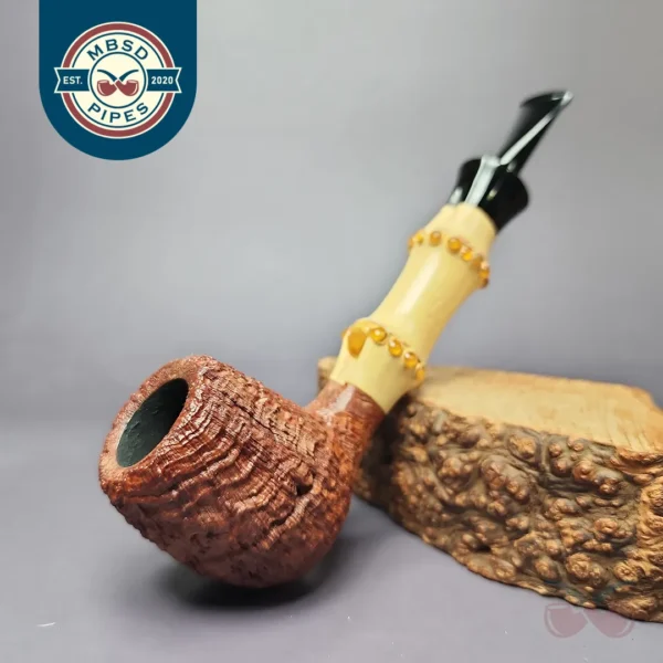 Michael Linder 2011 C2 Sandblasted Billiard w/ Bamboo Estate Briar Pipe, Unsmoked