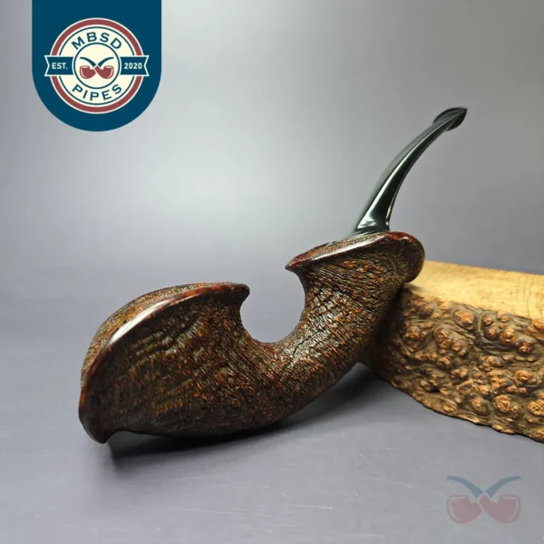 HS Studio Sandblasted Reverse Calabash Horn Estate Briar Pipe, Unsmoked