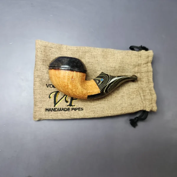 Voboril Pipes Partially Sandblasted Chubby Bulldog Estate Briar Pipe, Unsmoked - Image 2