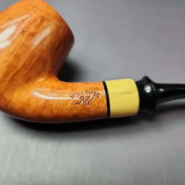 Mina Pipes Smooth Bent Billiard w/ Boxwood Estate Briar Pipe, Unsmoked, 9mm - Image 2