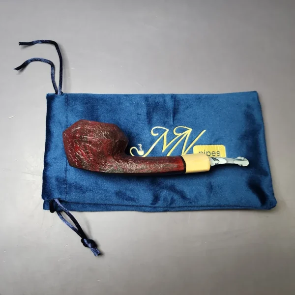 Mina Pipes Sandblasted Wide Shank Bulldog Estate Briar Pipe Unsmoked - Image 2