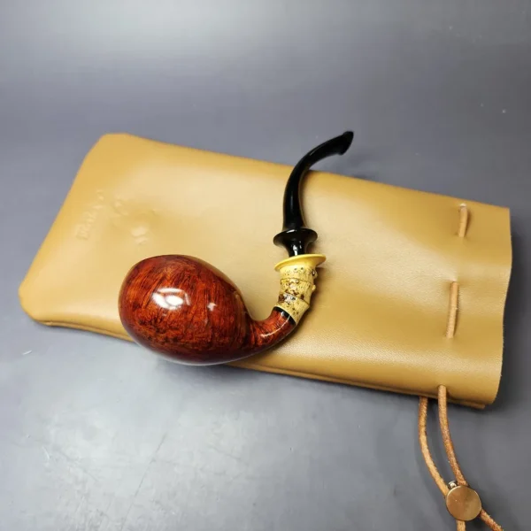 C-Pipe Smooth Tomato w/ Crazy Bamboo and Boxwood Handmade Briar Pipe, New - Image 2