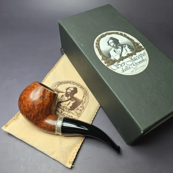 Ser Jacopo L1 Smooth Apple w/ Engraved Silver Estate Briar Pipe, Italian Estates - Image 2