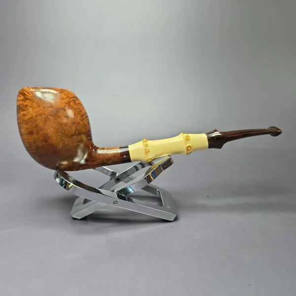 Steve Morrisette Smooth Egg w/ Bamboo & Amberoid Estate Briar Pipe, Unsmoked - Image 2