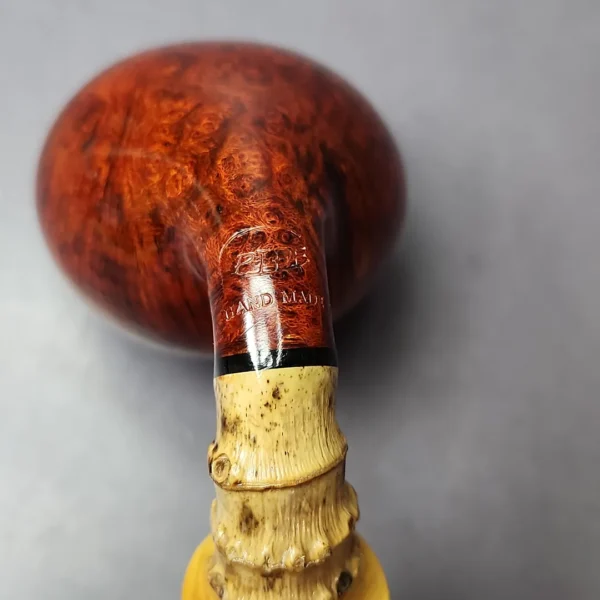 C-Pipe Smooth Tomato w/ Crazy Bamboo and Boxwood Handmade Briar Pipe, New - Image 3