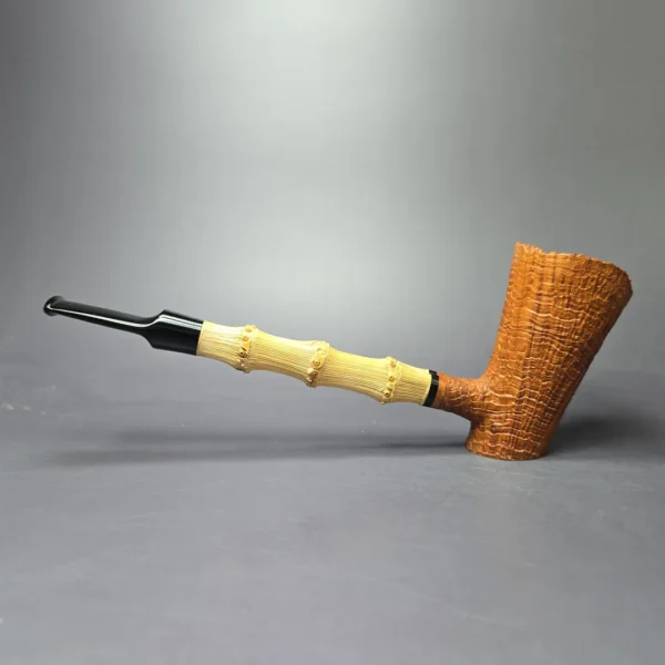 Larrysson (Paul Hubartt) XL Sandblasted Bamboo Poker Estate Briar Pipe, Unsmoked - Image 4