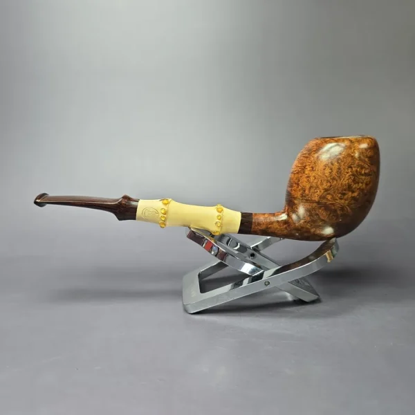 Steve Morrisette Smooth Egg w/ Bamboo & Amberoid Estate Briar Pipe, Unsmoked - Image 4