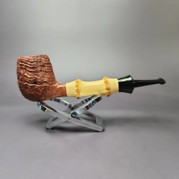 Michael Linder 2011 C2 Sandblasted Billiard w/ Bamboo Estate Briar Pipe, Unsmoked - Image 4