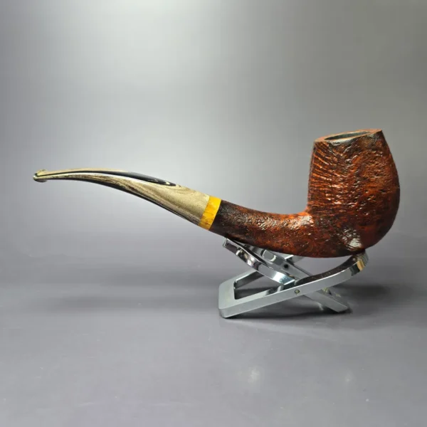Bonsai Pipes XL Sandblasted Bent Billiard w/Amberoid Handmade Briar Pipe, New - Image 4