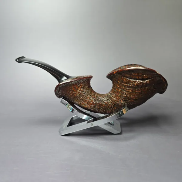 HS Studio Sandblasted Reverse Calabash Horn Estate Briar Pipe, Unsmoked - Image 4
